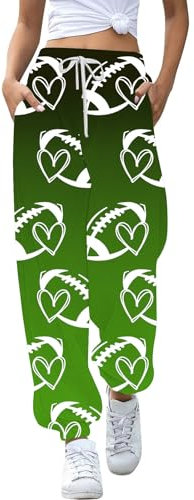 Women's Fashion Pants Rugby Festival Suitable for Printed Bottom Tracksuit Pants Pocket High Waisted Exercise Gym Sport Suitable for Jogging Pants Women Yoga Pants with Pockets Casual (Dark Green, S)