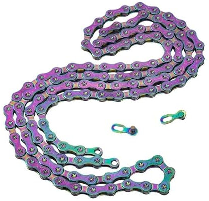 LSHIJI Fahrradkette 8S/9S/10S/11Gang Fahrradkette Regenbogenfarbe 116 Glieder Ultraleichte Fahrradkette mit magischer Schnalle for MTB/BMX/Rennrad Fahrrad Kette(11S Rainbow Chain)