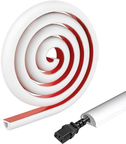 Self-Adhesive Cable Cover, 2 Metres, Soft PC Cable Cover, Cable Duct, Flexible PVC Cable Ducts for Home and Office Environments, 10 mm x 10 mm, White