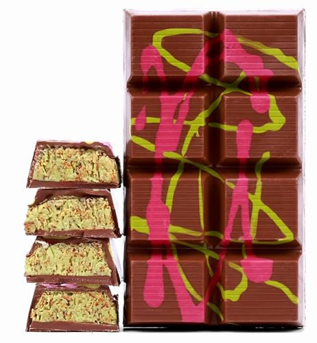 Barre de chocolat Dubaï pistache – 200 gr | Goût original et viral fabriqué par Belgian Chocolate, crème de pistache de qualité supérieure, garniture Katafi croustillante, faite à la main, fraîchement