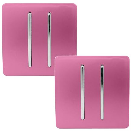 Trendi 2 Gang 2 Way Artistic Modern Glossy 10 Amp Rocker Tactile Light Switch Pink (Pack of 2)