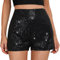 Generisch -Perlen-Hotpants mit schmaler Passform und Pailletten in einfarbiger, mittelhoher, sexy Shorts mit geradem Bein Camp Shorts Herren (Black, M)