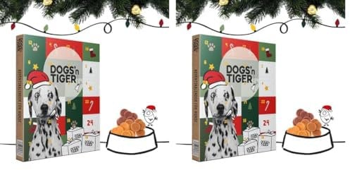 Adventskalender für Hunde von Dogs'n Tiger – Natürliche & hochwertige Snacks aus 85% Fleisch hinter jedem Türchen, ohne Zucker & Getreide für alle Hunde (Packung mit 2)