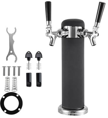 FZCXHONJ Tour à bière avec Couvercle Noir, Distributeur de bière à Double Robinet, Tour à fût pour Bar/Brassage Maison/Accessoires de Brassage de fête