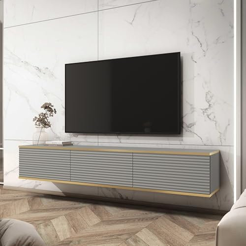 Komodee Banff TV175 MDF – Meuble TV, Gris Mat/chêne Artisan, Largeur 175 cm, Hauteur 30 cm, Profondeur 32 cm