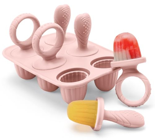CLDY 6 moldes para helados de bebé, de silicona, para niños, incluye 6 palillos, sin BPA, aptos para alimentos, fáciles de limpiar, ideales para puré de frutas y leche materna (rosa)