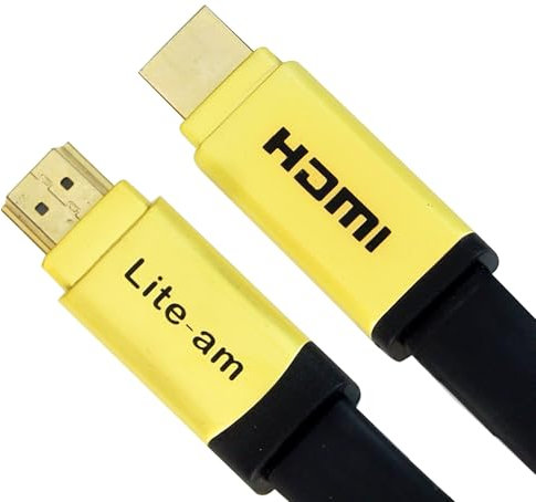 Lite-am Flat HDMI 2.0 Cable 3m–10m 4K UHD HDR ARC 3D High Speed Gold Zinc Alloy Plug For PS5, PS4, Xbox Series X, One, 360, Smart TV, Sky Q, Blu-ray, Projector, PC, Laptop (7m)