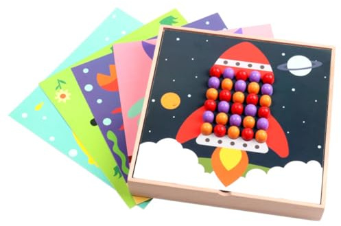 LRXIYODE Educational Wooden Mushroom Nail Jigsaw Puzzle for Bright Color Montessori Learning Board for Early Development Fine Motor Skills and Creativity Building Suitable for Boys and