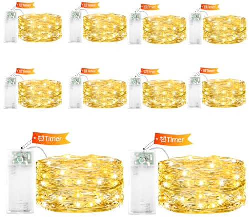 ENLACE 10 Stück LED Lichterkette Batterie mit Timer, 2M 20 LED Kupferdraht Lichterkette Innen Batteriebetrieben, Warmweiß Micro Lichterketten für Weihnachten, Hochzeit, Halloween, Party Deko