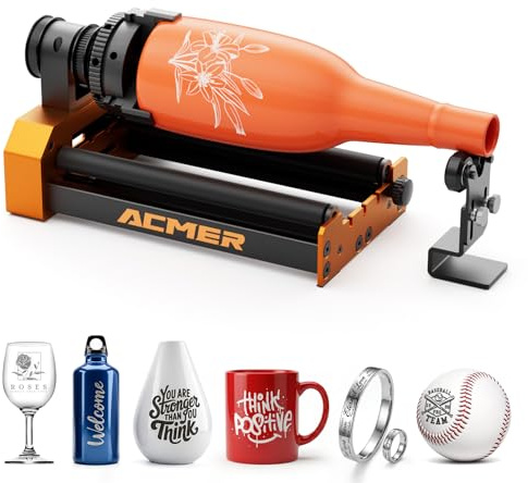 Laser Rotary Roller ACMER M4 Laser-Rotationswalze, 360° Y-Achsen-Drehrolle für Lasergravierer,3-150mm Gravurraum für Zylindrische Objekte & Ringe,kompatibel mit Meisten Lasergraviergeräten