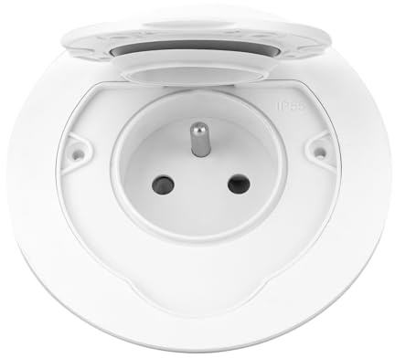MIRATIC Enchufe empotrable para Encimera de Cocina y Escritorio Redondo IP55 con Tapa Protectora - Enchufe frances tipo E (Blanco)
