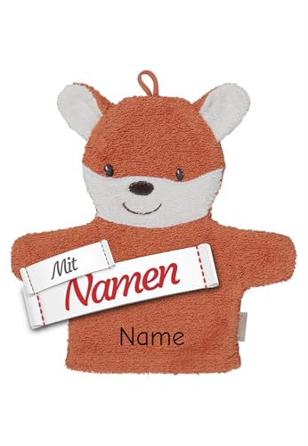 Sterntaler Waschlappen mit Namen bestickt Fuchs Filou in Rost-Orange - personalisierter Waschhandschuh aus 100% Baumwolle, Geschenk zur Geburt