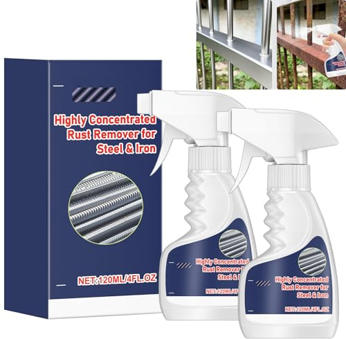 VLUVLA 2PCS Rust Remover for Metal, Fast-Acting Rust Removal Spray | Anti-Rust Converter for Steel, Iron & Tools, Easy to Use Rust Remover for Cars & Metal Surfaces, 120ml*2