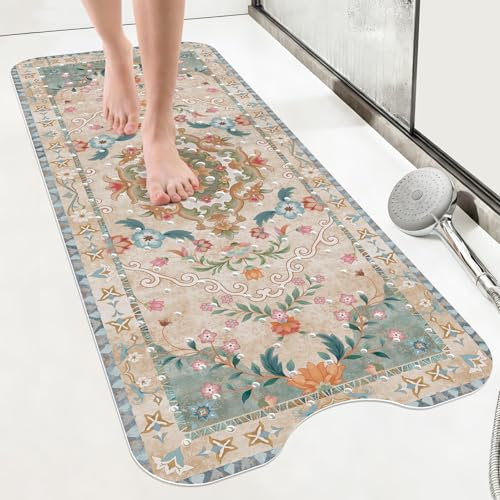 SHUCHING Badewannenmatte rutschfest Beige Boho, 100 X 40 cm | Badematte Rutschfest, Antirutschmatte Badewanne für Badezimmer Maschinenwaschbar