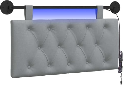 vidaXL Hängendes Kopfteil Mit LED Licht Hellgrau Stoff, Moderner Schlafzimmerkopf, rechteckiges Polster, Cozier Rückenlehne, minimalistische Deko, platzsparend