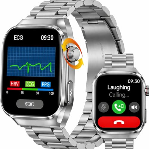Xanysti Smart Watch with ECG monitor with Phone Calls, 2.04 Inches AMOLED Waterproof Bluetooth Calling ECG Watch with Blood Pressure, BMI, HRV, SpO2, SOS, Heart Rate, Sleep Monitor for Android iOS