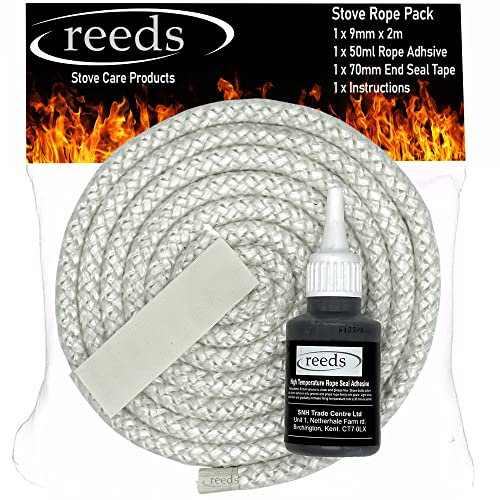 Stove Rope Kit 9mm x 2m Long with Reeds Adhesive Flues Glass Door Seals