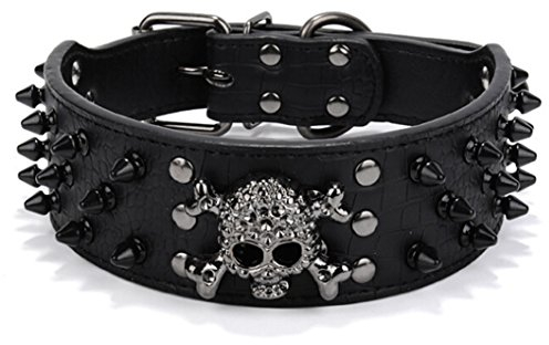 muodu Totenkopf verstellbar mit Spike-Nieten Kroko Kunstleder Hundehalsband