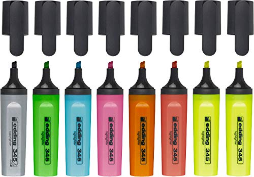 edding Textmarker 345 copylighter, nachfüllbar (office set big) 7 Farben, Silbergrau und 2x Neongelb Easy Copy Set