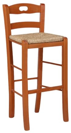 Sgabello Snack in Legno Massello con Seduta in Paglia Ciliegio h67 cm