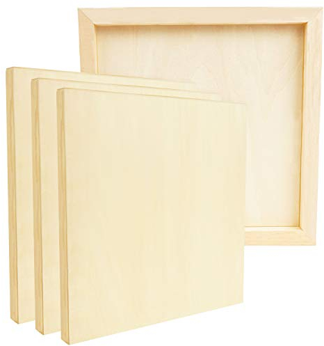 Belle Vous Unfinished Wooden Canvas Painting Boards (4 Pack) - 30 x 30cm / 12 x 12 Inches - Natural Basswood Panel - Mixed Media Cradle Panels for Encaustic Art, Paint Pouring & Crafts