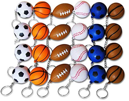 BESPORTBLE 24 Stk Basketball Keychain PU Mini Ball Schlüsselanhänger Fußball Rugby Baseball Schlüsselring Schlüsselbund Sport Fans Geschenk Füller Auto Tasche Anhänger Party Mitgebsel