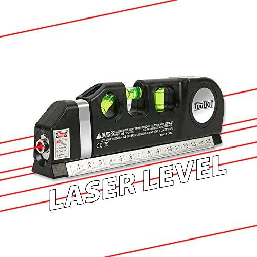 TUULKIT 8 in 1 Multi-Purpose Laser Level-3X Spirit Levels 3X Red Laser Pointer 2.5m Tape Measure 6 Inch Ruler -DIY- Horizon Vertical Measuring Tape Aligner – Lazer Levels Self Levelling Metric Rulers