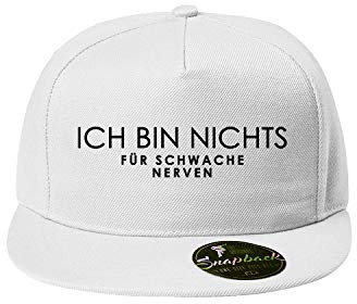 OwnDesigner Ich Bin Nichts für schwache Nerven Baseball Cap - Unisex Mütze, Cap für Herren und Damen, einfarbige Basecap, Snapback (Cap 482 Weiß)