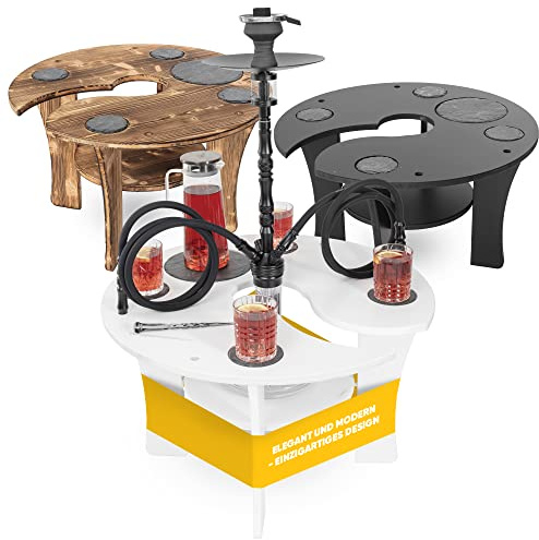 Premium Shisha Tisch | mit Zubehör Untersetzer Set Schieferplatten für Früchte Tabak Deko Hygiene Mundstück | Extra Ablage Loch für Wasserpfeife - | für Zuhause Garten Balkon The Hookah Bar