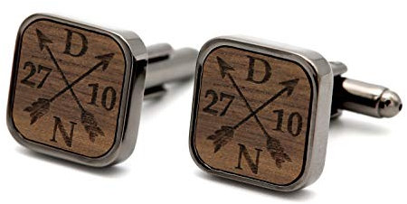 NaturSchatulle Manschettenknöpfe Herren Holz Gravur Individuell Pfeile 1 Paar Schwarz Manschettenknopf Eckig Hochzeit Anzug Männer Cufflinks for Men