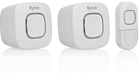 Byron Wireless Portable Doorbell Set - Smart Control - 200m Range - 8 Melodies - Volume Control - Colourful Visual Alert System - White - DBY-24724UK