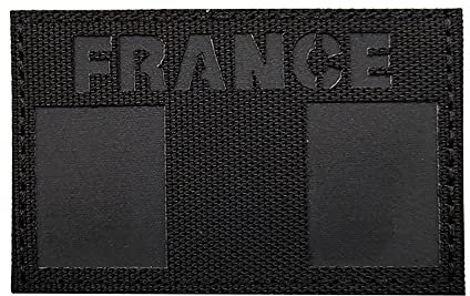 Ohrong Patch drapeau de la France Francais infrarouge réfléchissant morale tactique militaire airsoft brassard attache uniforme applique (noir gris) Taille Unique