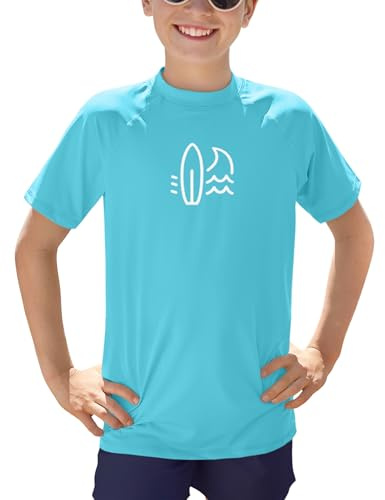 BesserBay Kinder Blau Top Badeshirt Bademode Kruzarm Schwimmshirt UV Shirt mit UV-Shutz Rashguard 150
