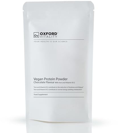 Vegan Protein Powder | Chocolate Flavour | Natural Flavouring & Sweetener | with B12 & Iron | High in Protein & Fibre | Oxford Vitality (500g)