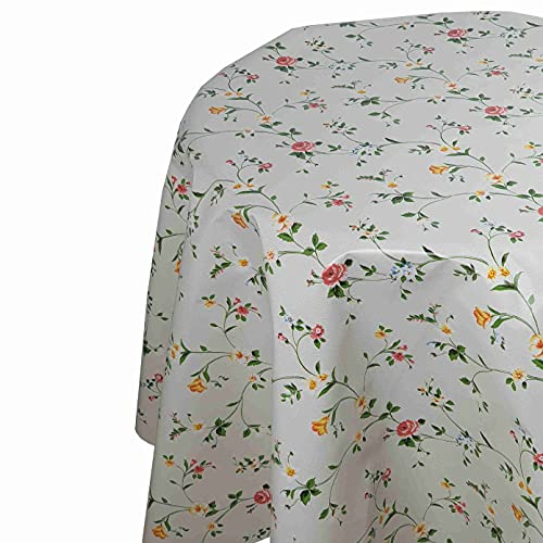 Wachstuch Wachstischdecke Tischdecke Gartentischdecke Größe wählbar Blumen Beige Rund 80 cm abwaschbar