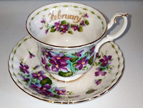 Rofu Tasse à collectionner Royal Albert février - 1 tasse et 1 soucoupe - Porcelaine osseuse - Violet - Maison - Tasse
