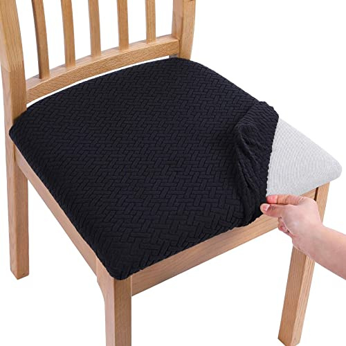 Homaxy Stuhlbezug Sitzfläche Stretch Bezug für Stühle Sitzbezüge für Esszimmerstühle Abwaschbar Schonbezug Stuhl Hussen für Stühle- 4er Set, Schwarz