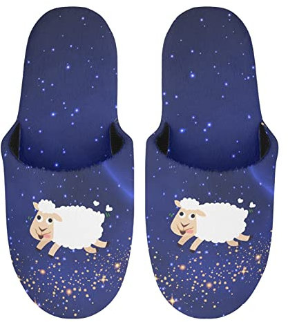 HUGS IDEA Baumwolle Home Schuhe Weiche rutschfeste Shaggy Baumwolle Hausschuhe Schlafzimmer Wohnzimmer Weihnachten Hawaii Tribal Hund Sonnenblume, Starry Night Schaf, 37.5/38 EU