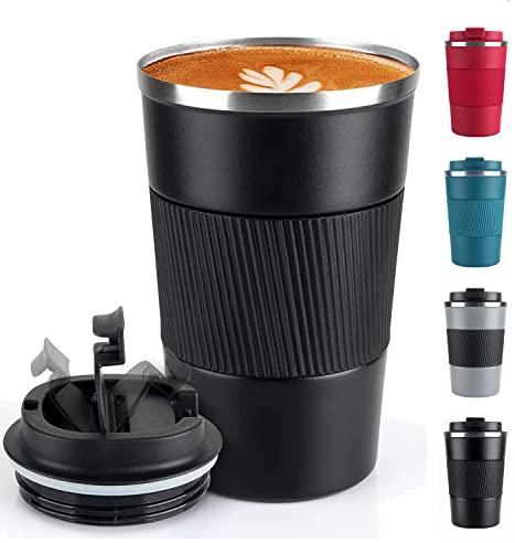 Taza de café de 12 onzas – Taza de café aislada a prueba de derrames con tapa a prueba de fugas, termo de acero inoxidable al vacío, taza de café reutilizable para hombres y mujeres para bebidas frías