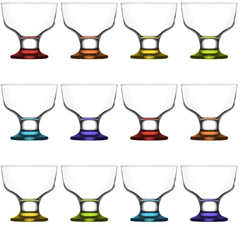 LAV 12x Multicolour 10cm Destina Glass Ice Cream Bowls - Small Kids Sundae Trifle Fruit Cocktail Dessert Serving Cups Dishes Set