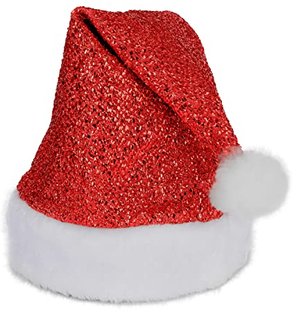 Folat 66096 Weihnachtsmütze Rot Glitter Mütze Weihnachten Nikolaus rot für Erwachsene & Kinder Weihnachtsfeier Weihnachtsmarkt