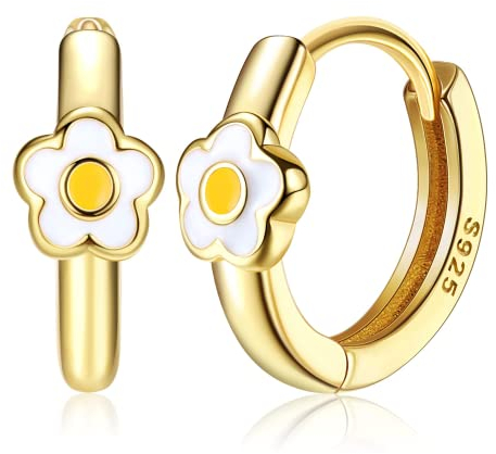 MILACOLATO Daisy Ohrringe Creolen Silber 925 Damen Kinder Klein Hypoallergene Leichte Ohrringe 18K Vergoldet Netter Kleiner Knorpel Gold Creolen für Kinder Mädchen