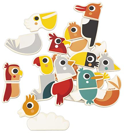 JANOD - 24 Magnets Mix and Match Oiseaux - Jouet en Bois FSC - Jeu Éducatif Magnétique - Accessoires pour Tableau Magnétique - Dès 24 Mois, J09643