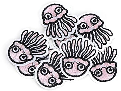 Cyrank Aufnäher zum Aufnähen, 10 Stück, Tier Patches, niedliche rosa Quallen, Bestickte Aufnäher, Embroidered Iron on Patches, Aufnäher zum Basteln von Kleidung, Kleiderapplikationen