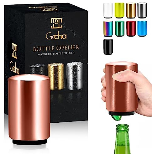 GOCHA Gadgets Magnetic Bottle Opener, Stainless Steel Automatic Push & Pull Magnet Bottle Top Opener (Rose Gold)