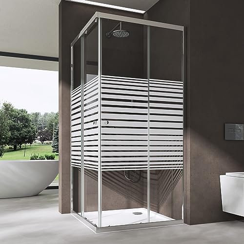 doporro Cabine de Douche en Angle Bandes Opaques 75x100cm Paroi de Douche Hauteur de 190cm Portes Coulissantes Montage Réversible Ravenna16MS-Plus