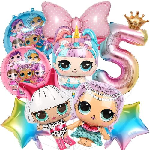 Geburtstag Luftballons 5, 11 PCS Geburtstags Dekorationen, Überraschungspuppen Ballon, Mädchen Geburtstagsdeko 5 Jahre, Kinder Party Deko Folienballon (5 Jahre)