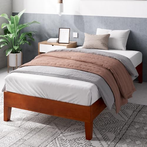 Zinus Wen Bett 90x200 cm - Höhe 30 cm - Deluxe Holz Plattform Bettrahmen mit Holzlattenrost - Braun