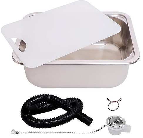 HWhongRV Évier de bar pour caravane et camping-car avec planche à découper, 38,1 x 27,9 cm, en acier inoxydable, ensemble de lavabo à main avec accessoires (rectangulaire)