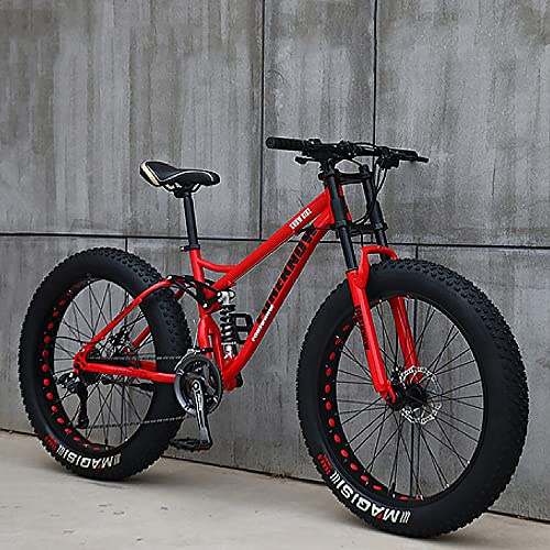 26-Zoll-Mountainbikes, Fat Tire Mountain Trail Bike für Erwachsene, 27-Gang-Fahrrad, Rahmen aus Kohlenstoffstahl mit Vollfederung und Doppelscheibenbremse, 4,0 Zoll dickes Rad Mountain Snow Beach Bike